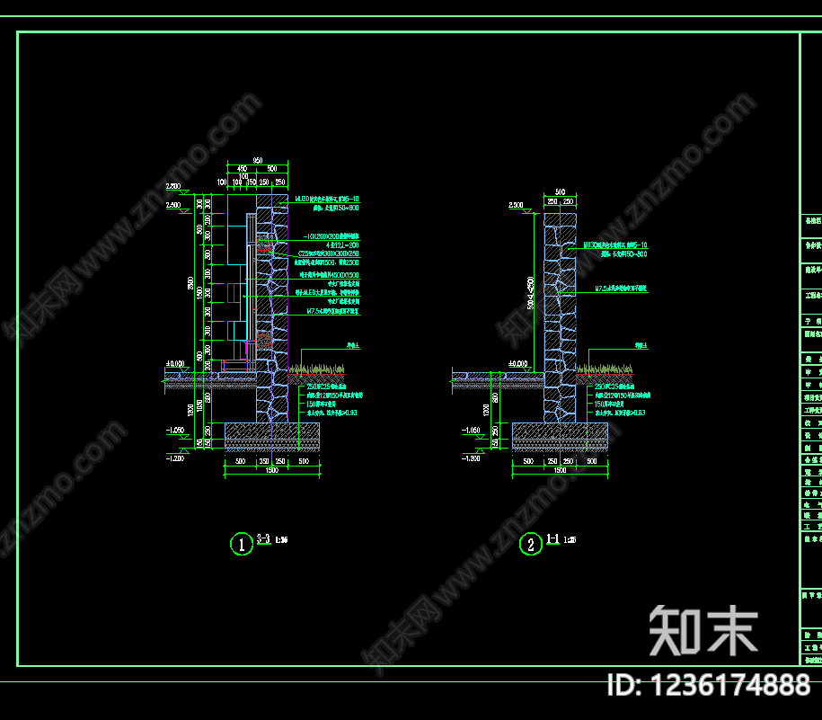 景墙图库cad施工图下载【ID:1236174888】
