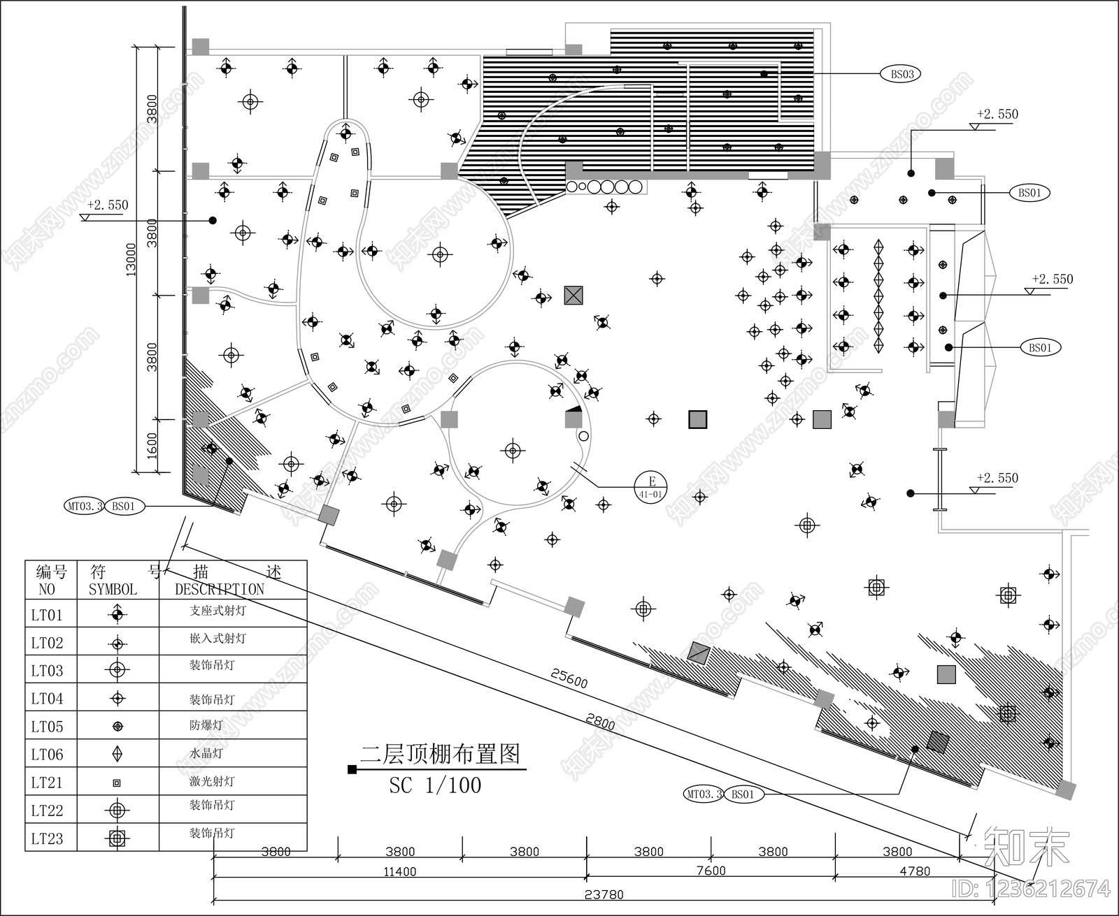 顶棚平面图cad施工图下载【ID:1236212674】