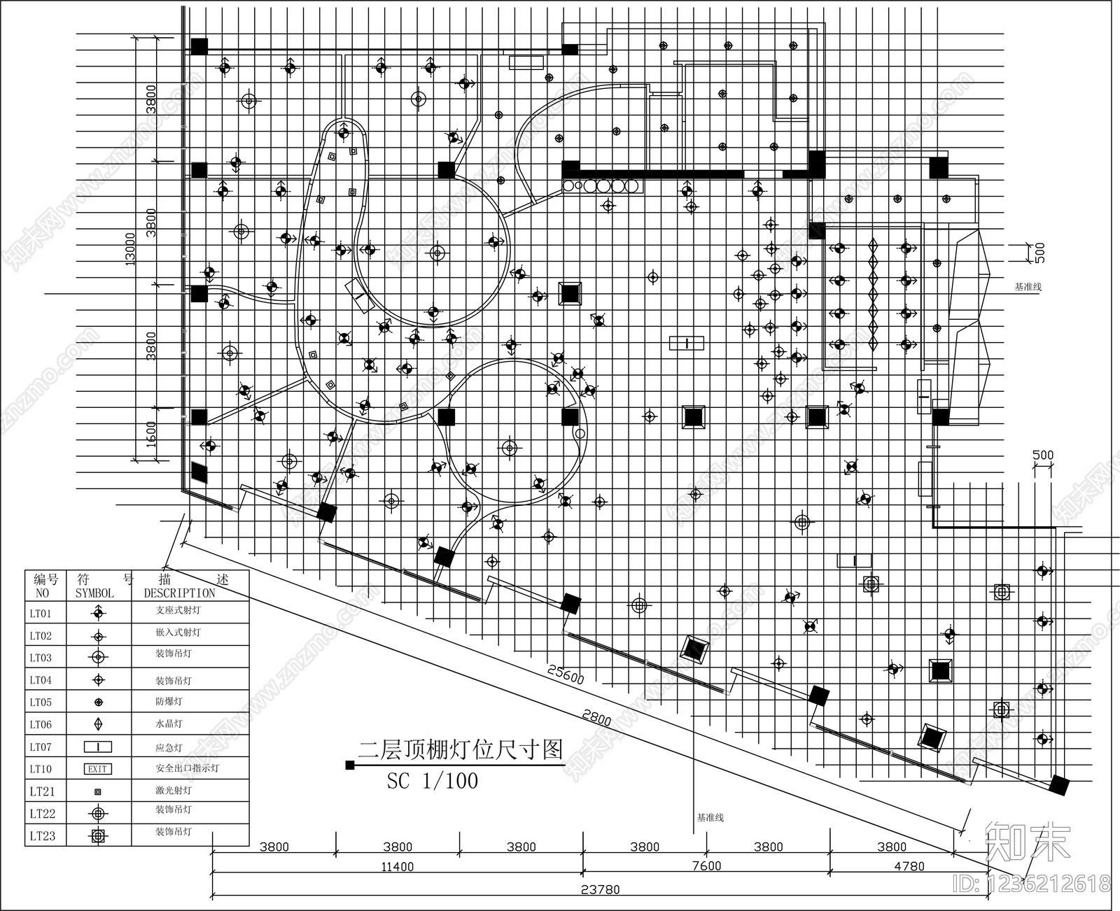 灯具布置图cad施工图下载【ID:1236212618】