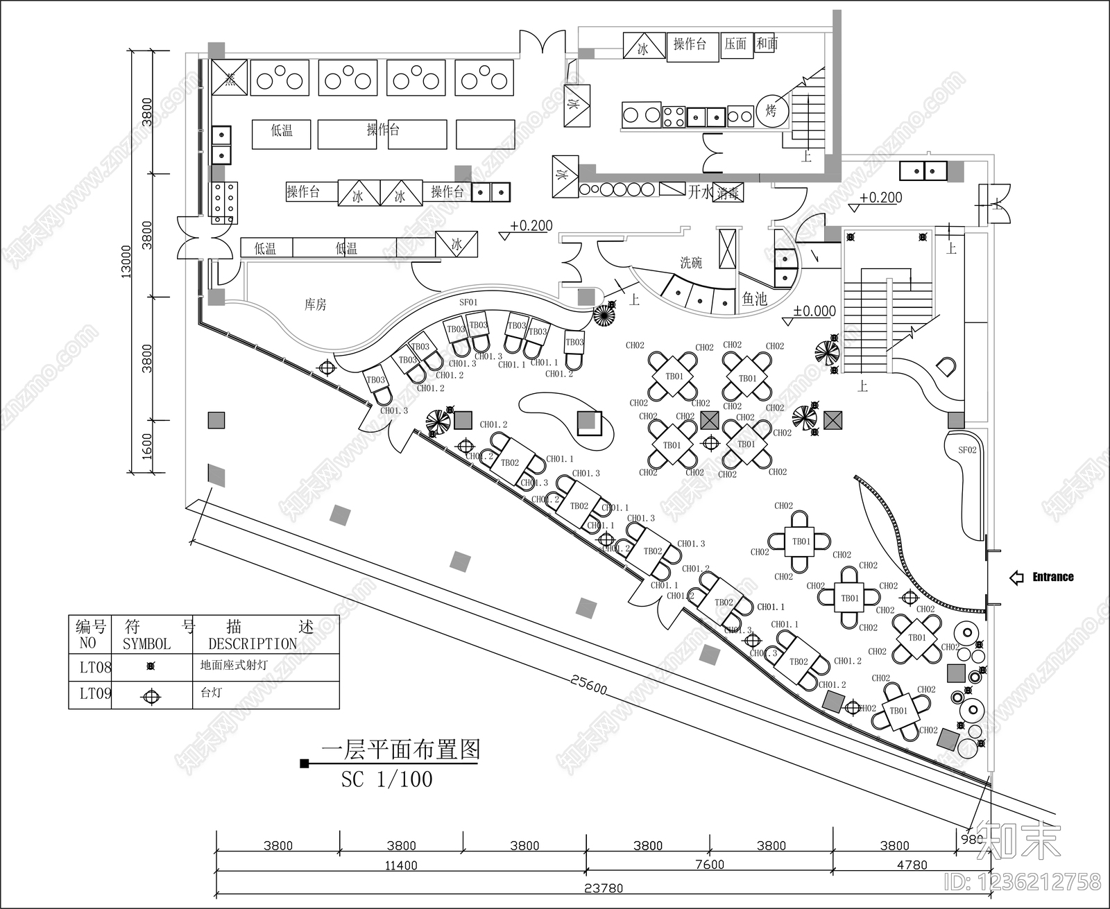 中餐厅cad施工图下载【ID:1236212758】