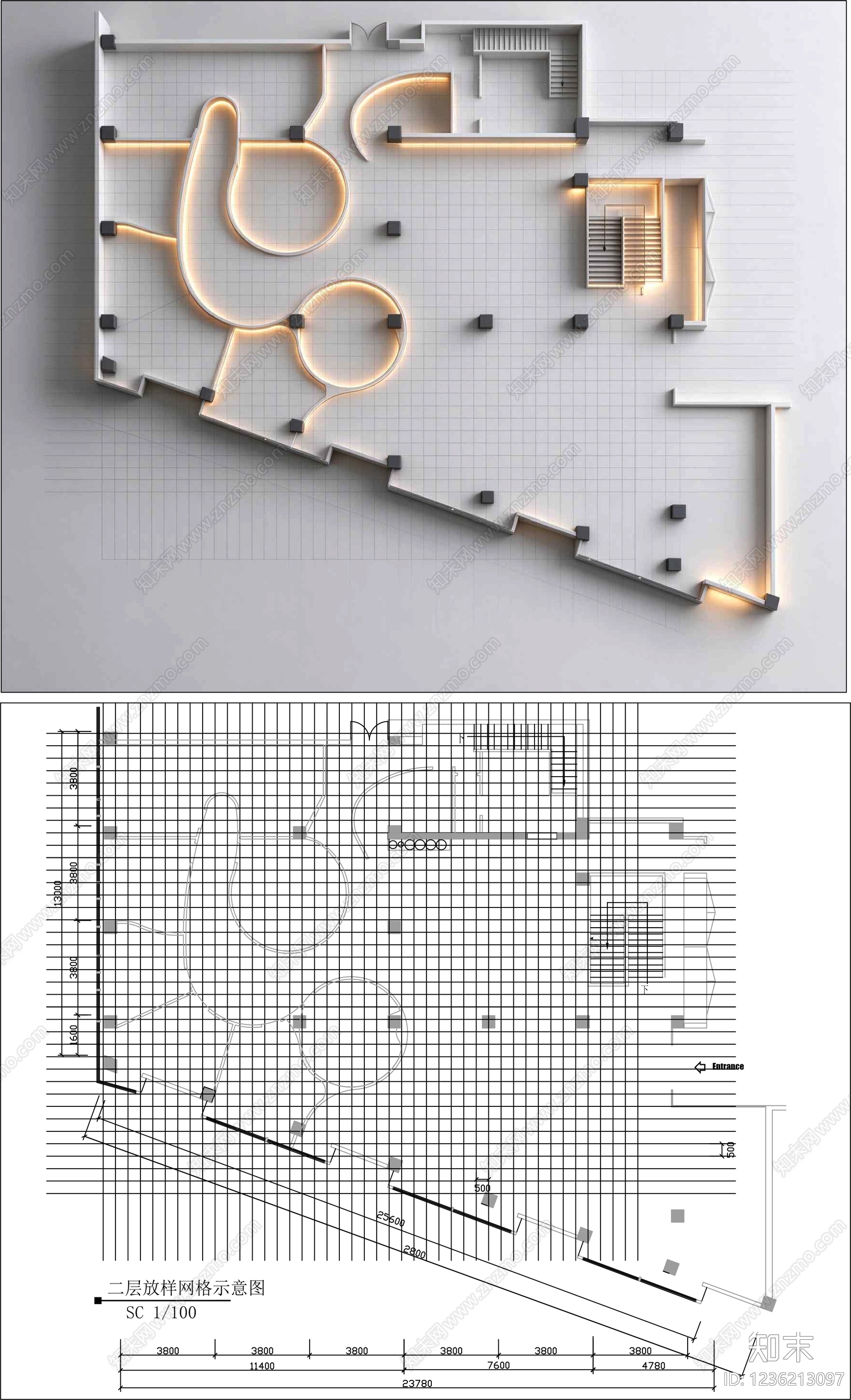 灯具布置图cad施工图下载【ID:1236213097】
