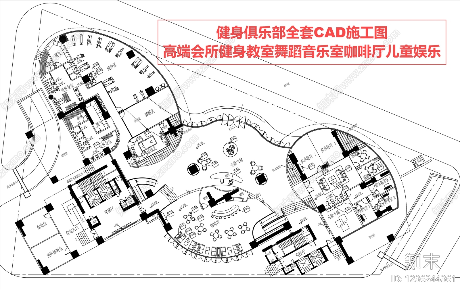 健身房cad施工图下载【ID:1236244361】