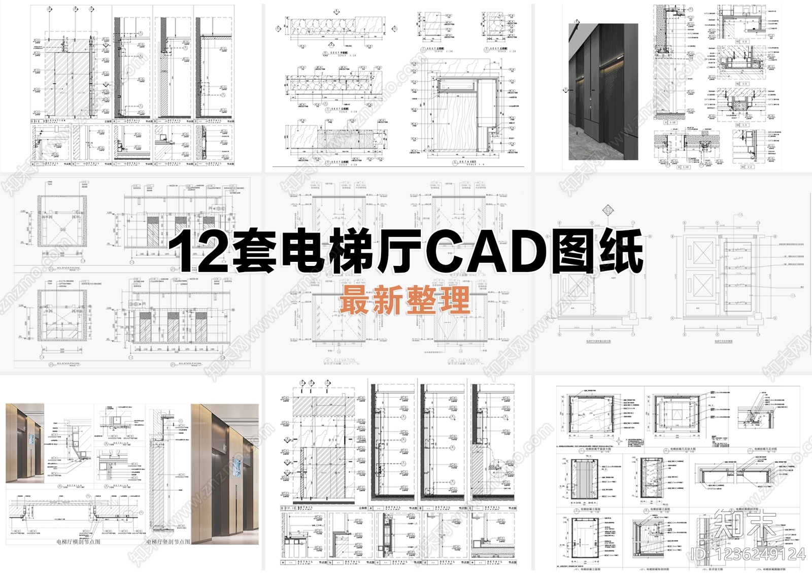 电梯厅cad施工图下载【ID:1236249124】
