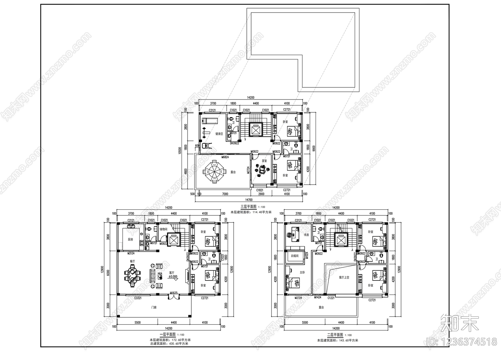 别墅建筑cad施工图下载【ID:1236374518】