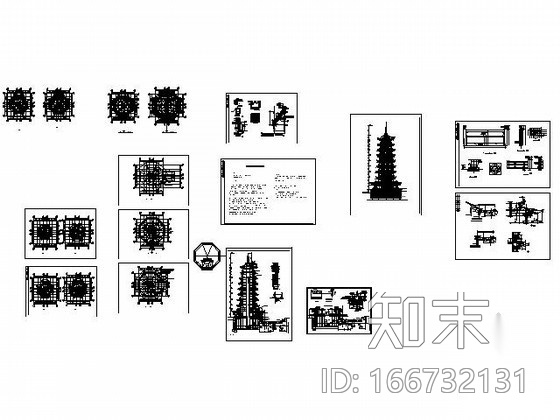[仿古建]桂林榕杉湖景区某岛九层包铜铜塔建筑施工图施工图下载【ID:166732131】