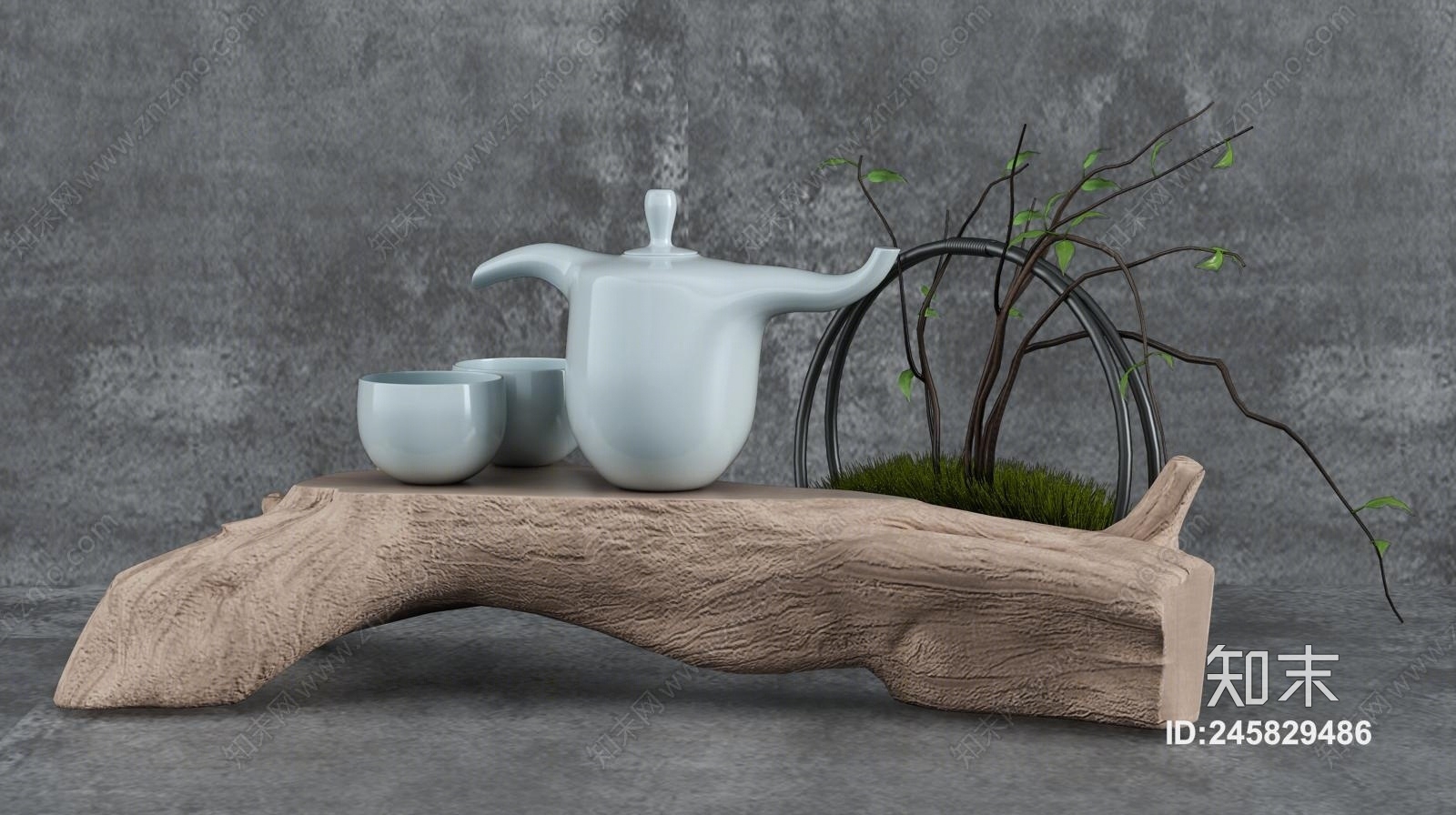新中式茶台茶具3D模型下载【ID:245829486】