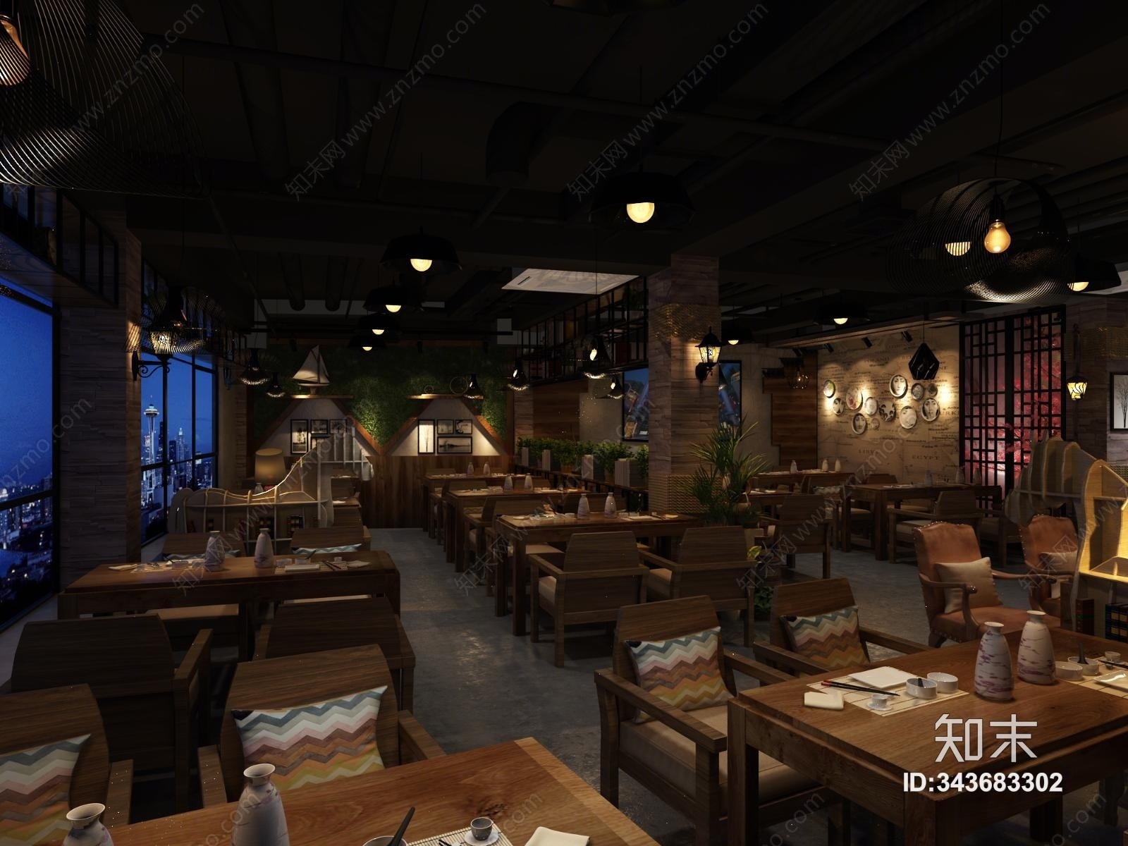 工业风烧烤店3D模型下载【ID:343683302】