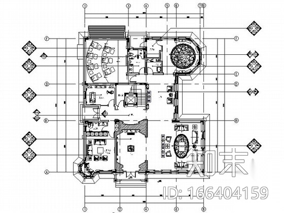 [内蒙古]某部长三层中式风格别墅室内设计CAD施工图施工图下载【ID:166404159】