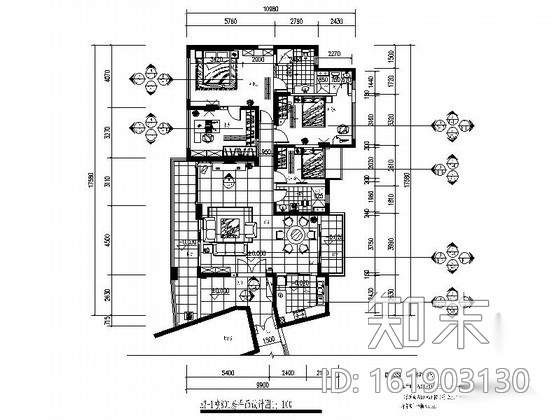 四居室套房家装设计图（含效果）cad施工图下载【ID:161903130】