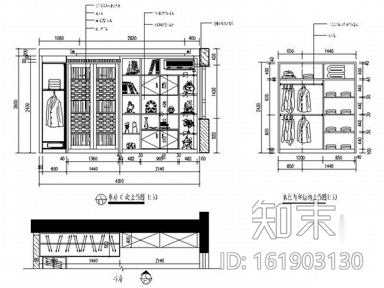 四居室套房家装设计图（含效果）cad施工图下载【ID:161903130】