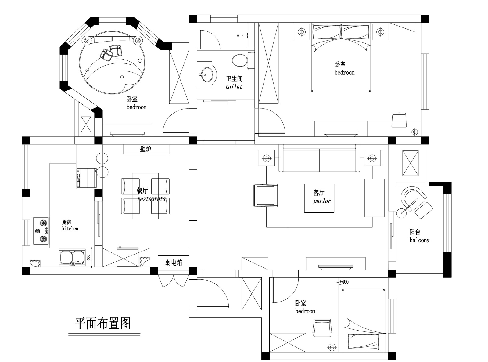 100㎡混搭风格三居室私人住宅装修施工图cad施工图下载【ID:160104126】