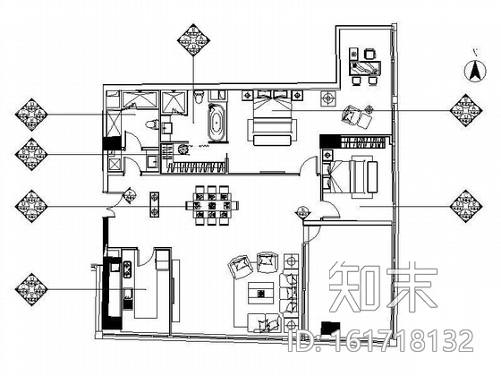 [北京]知名公寓F型标准层样板房装修图cad施工图下载【ID:161718132】