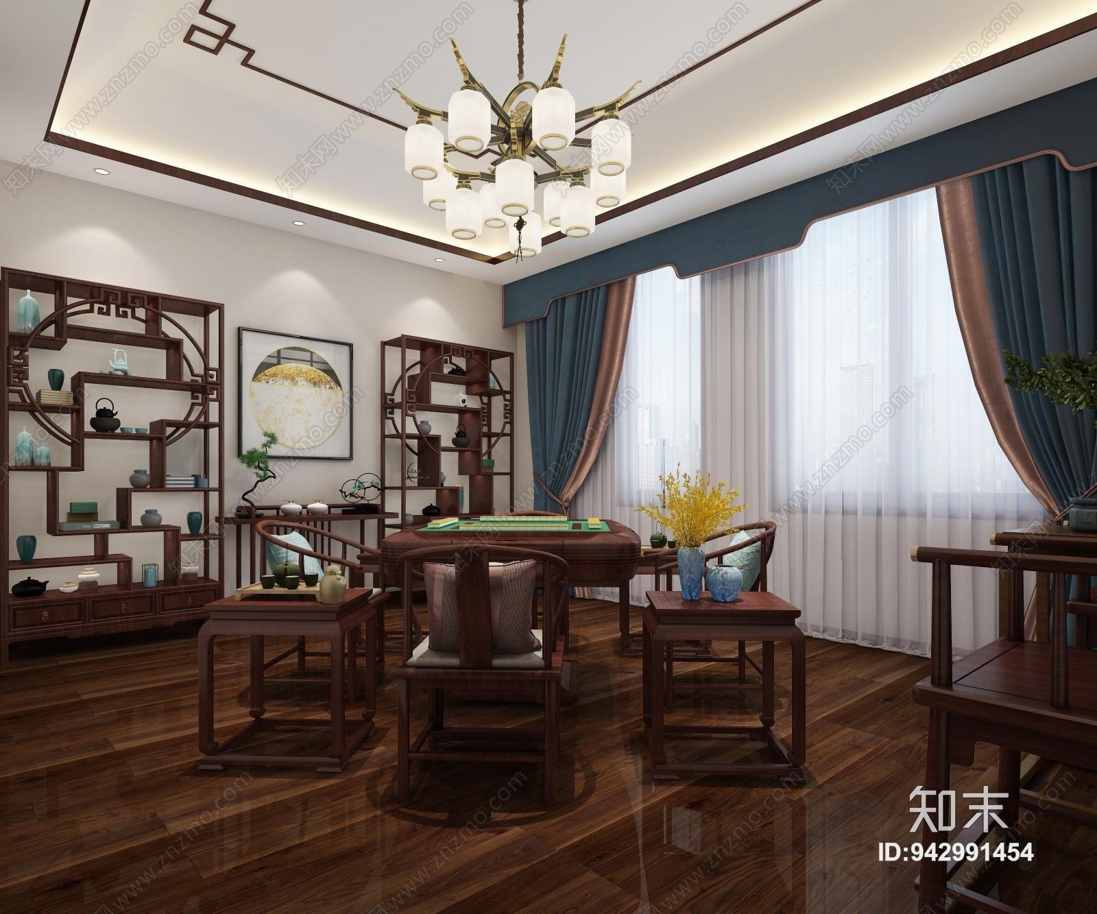 新中式棋牌室3D模型下载【ID:942991454】