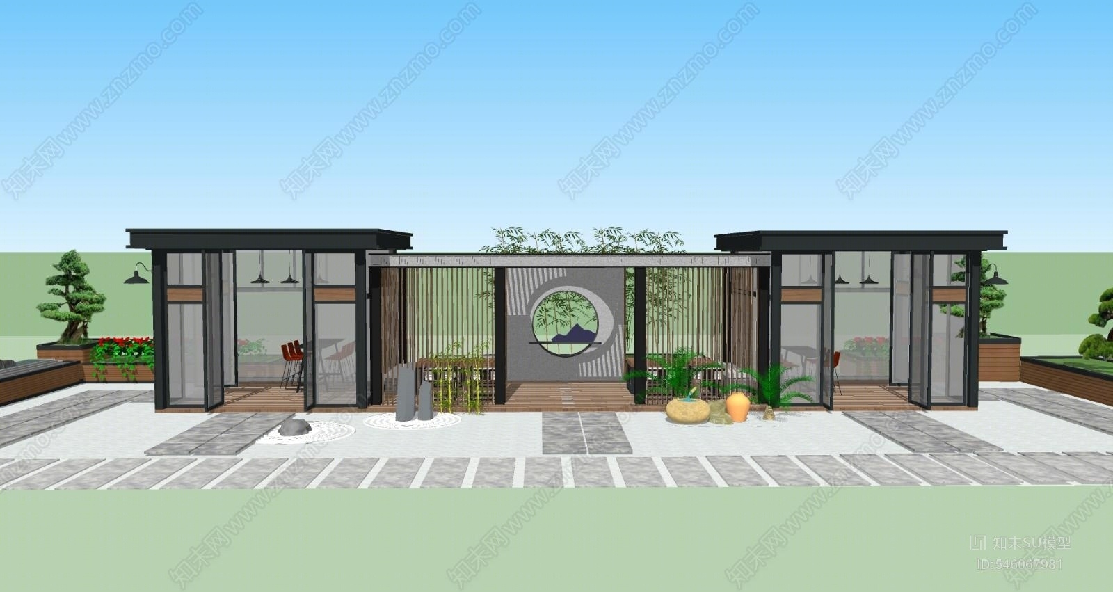 新中式阳光房SU模型下载【ID:546067981】