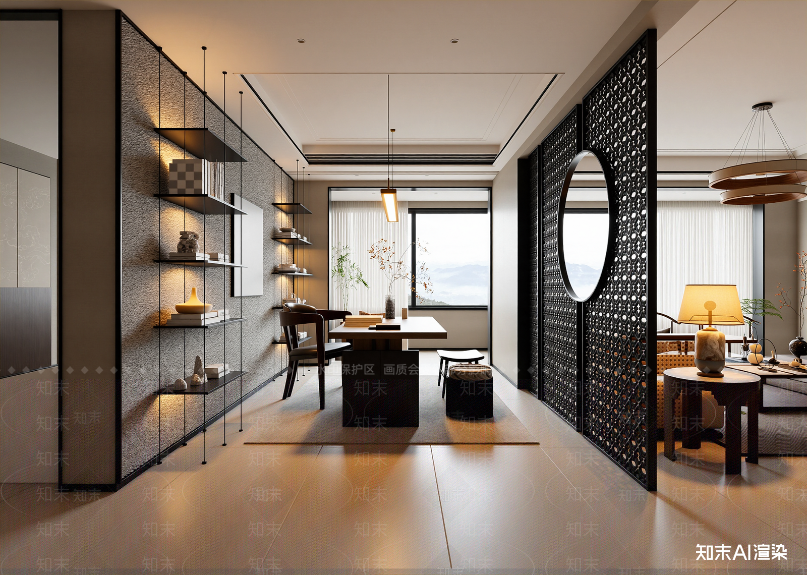 新中式书房3D模型下载【ID:1215077604】