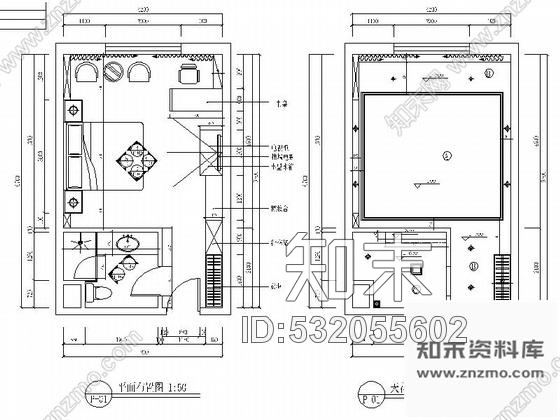 施工图酒店沙比利标准单人间装修图含效果cad施工图下载【ID:532055602】