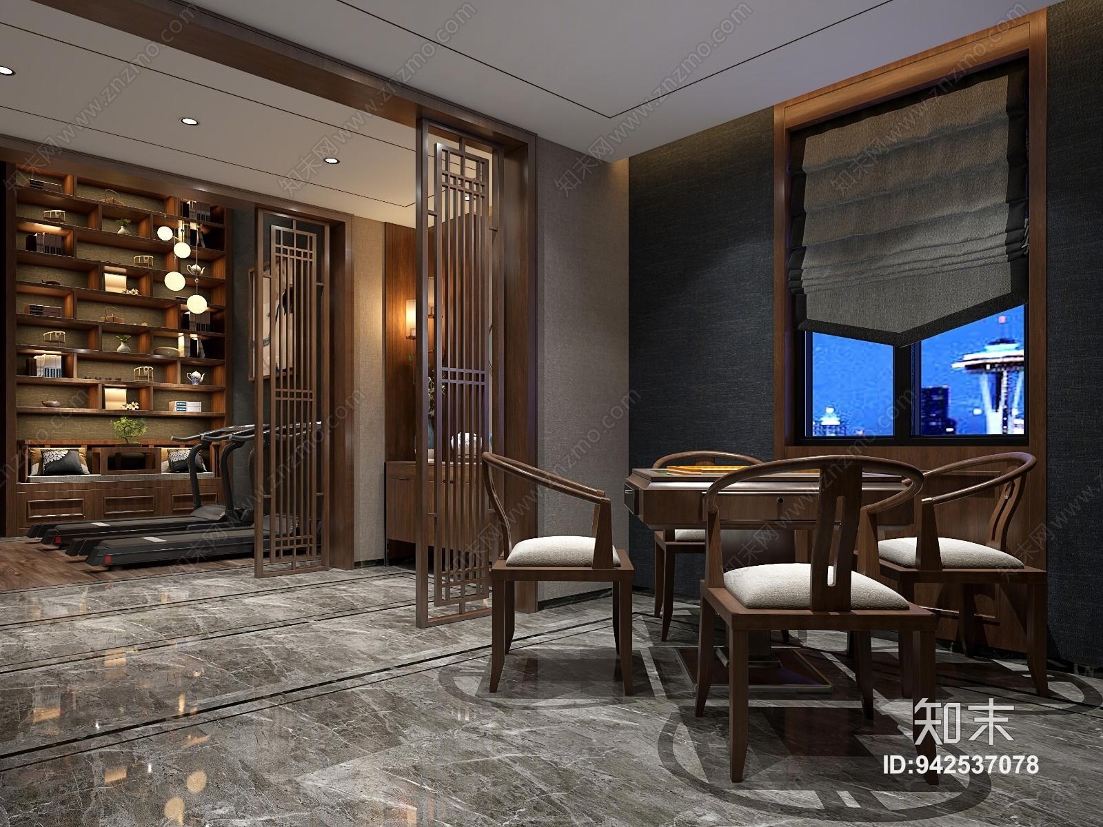 新中式麻将房3D模型下载【ID:942537078】