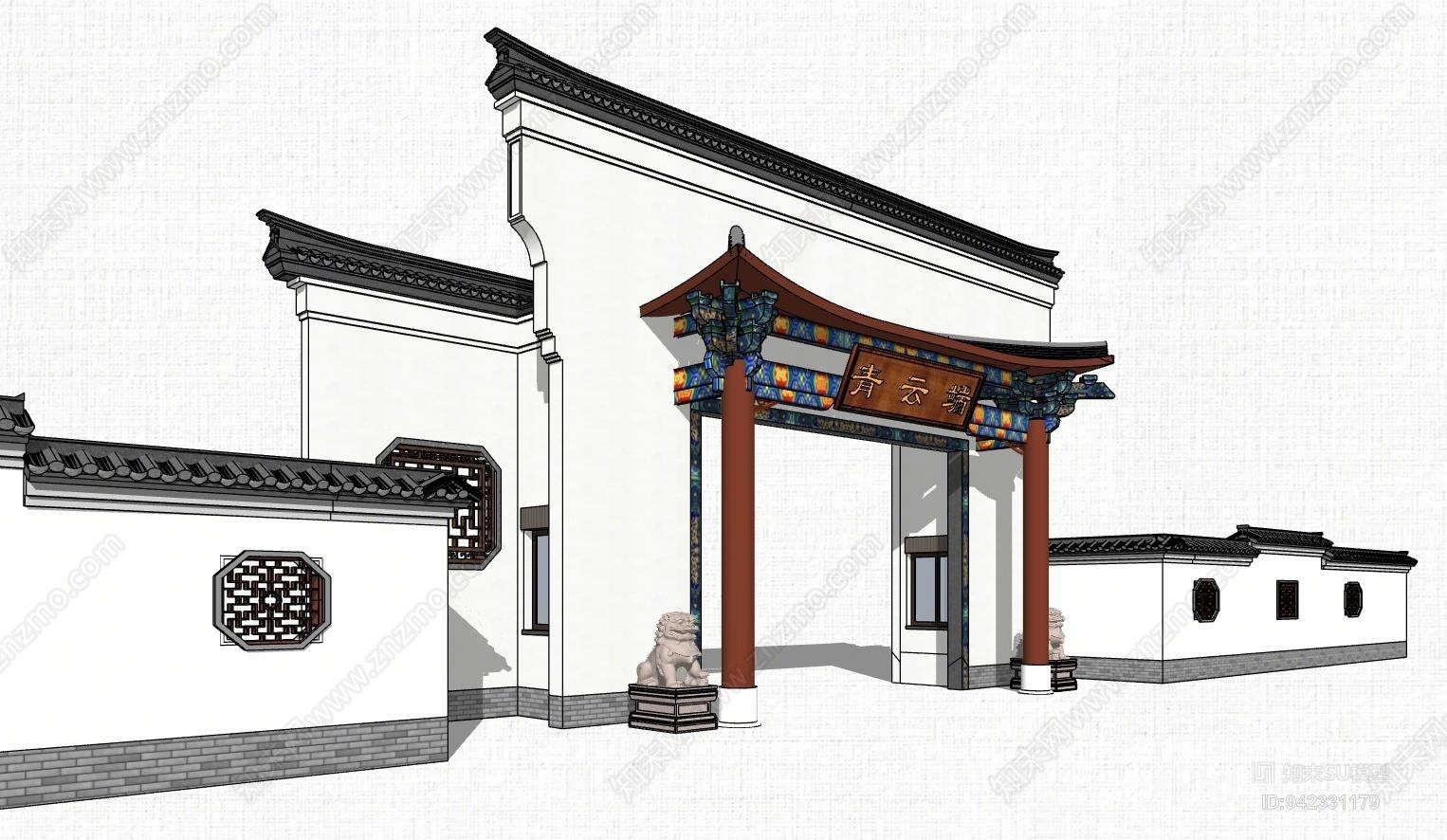 中式古典门楼SU模型下载【ID:942331179】