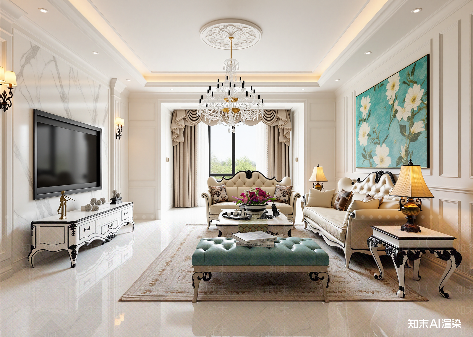 简欧别墅客厅3D模型下载【ID:1214810184】