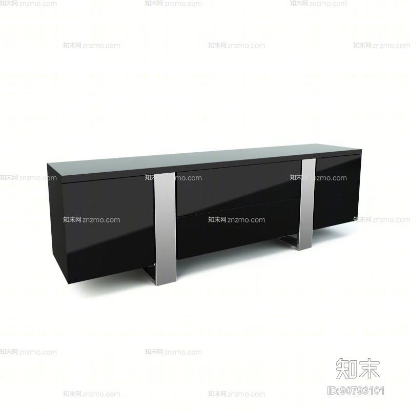 现代黑色木艺电视柜3D模型下载【ID:90793101】