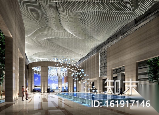 [三亚]游艇主题酒店大堂施工图（含效果）cad施工图下载【ID:161917146】