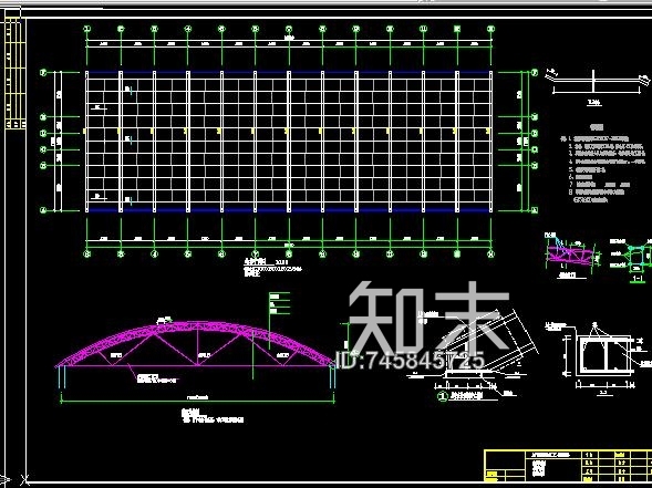 现代温室大棚施工图设计cad施工图下载【ID:745845725】