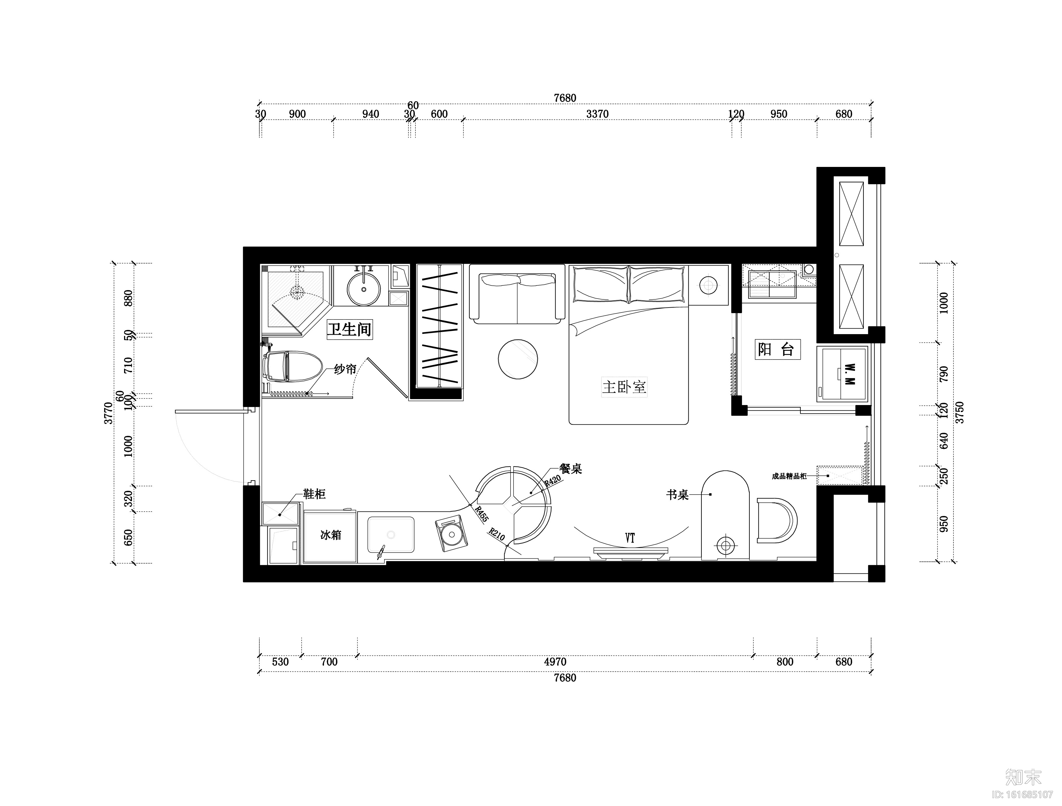 [北京]凯隆地产两套现代风格一居室样板房室内设计施工图施工图下载【ID:161685107】