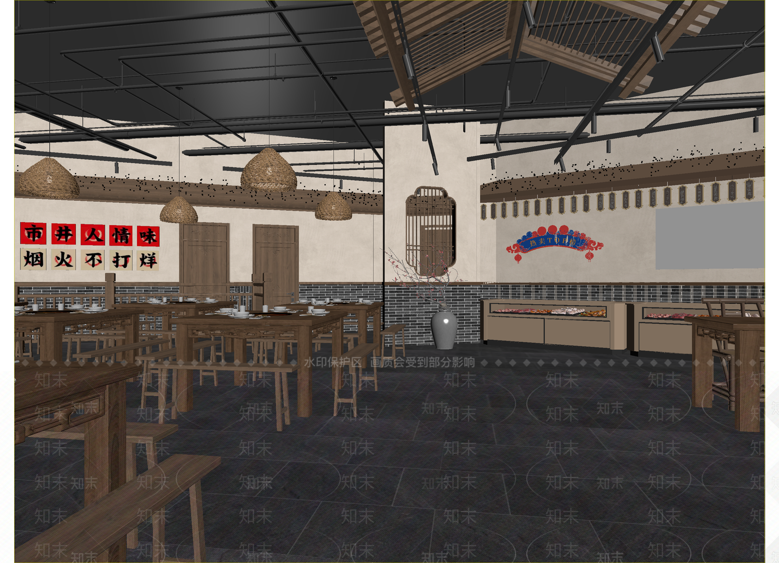 新中式中餐厅3D模型下载【ID:1215157797】