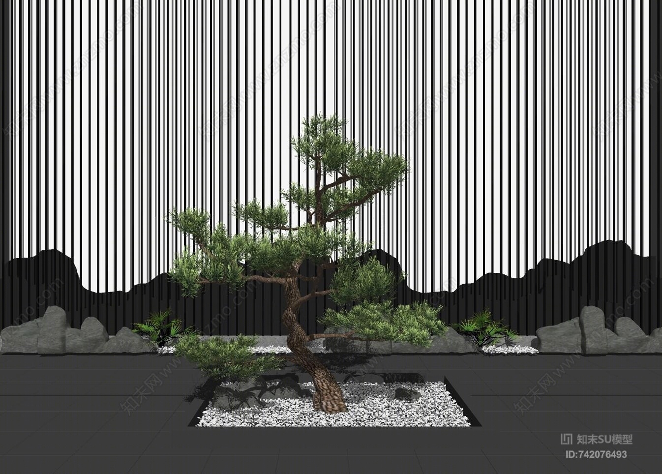 新中式松树SU模型下载【ID:742076493】