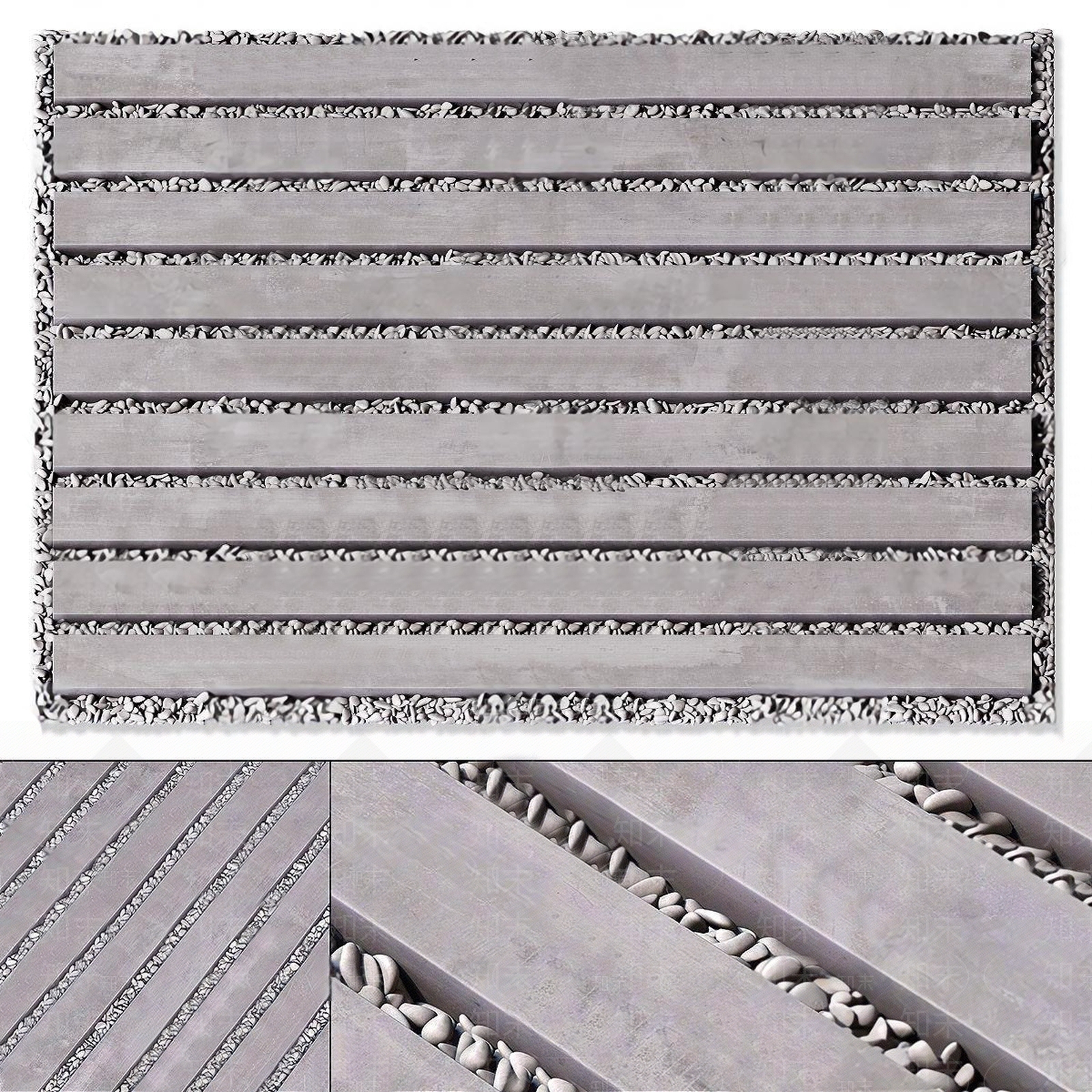 现代鹅卵石路面3D模型下载【ID:1102131292】