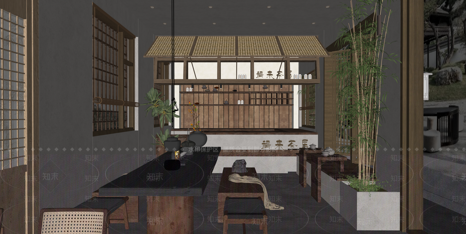 新中式茶馆SU模型下载【ID:1215211047】