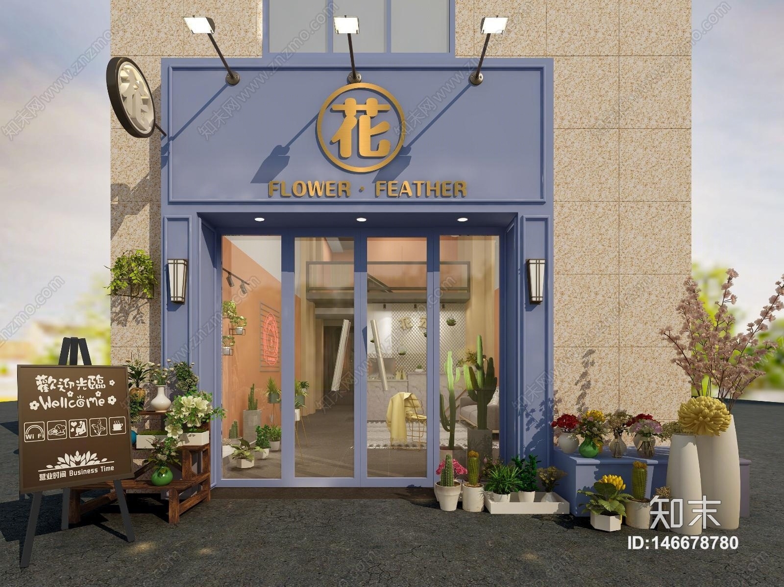 现代花店门头单张3D模型下载【ID:146678780】