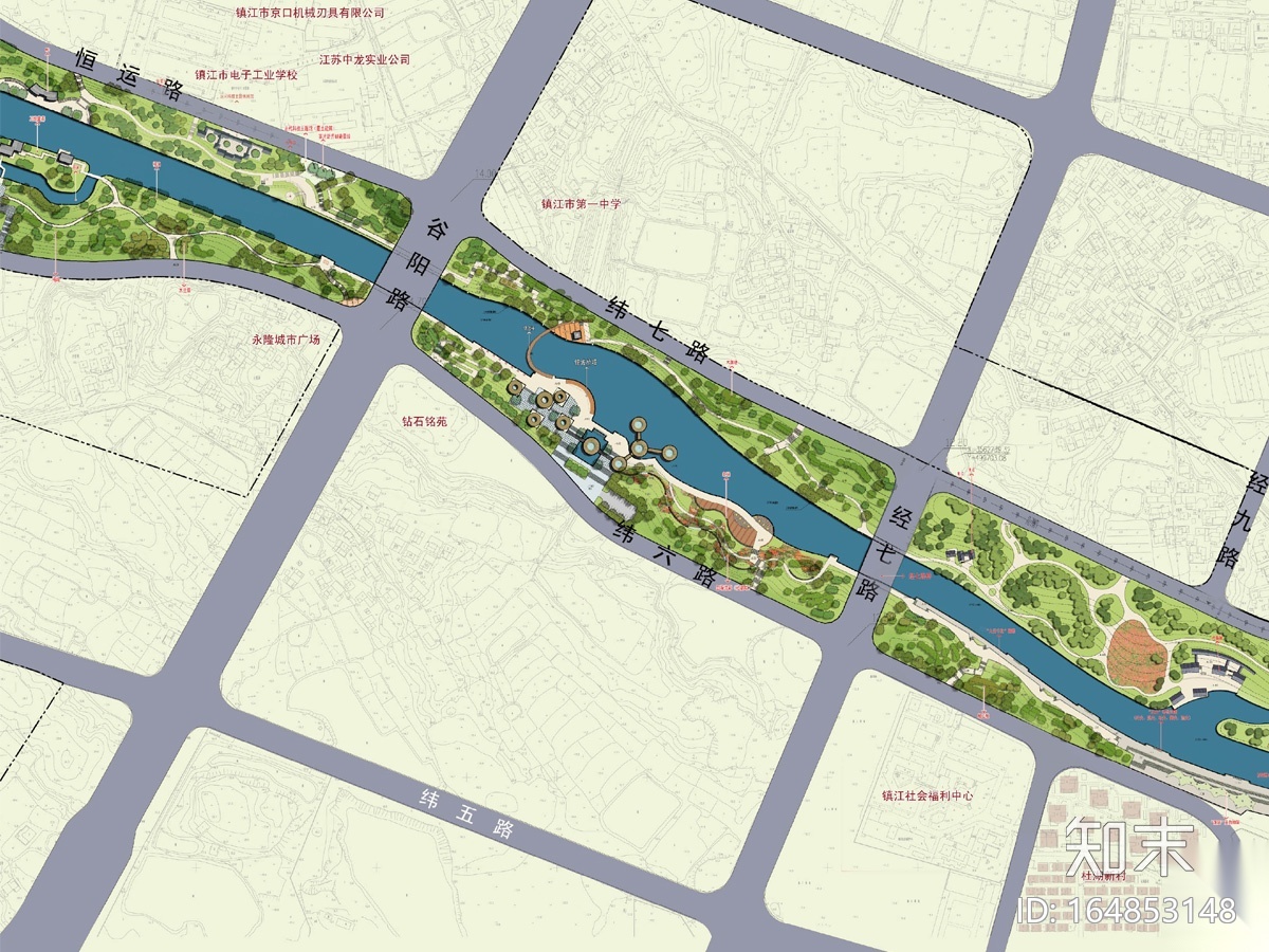 [江苏]古运河中段综合整治景观深化设计方案cad施工图下载【ID:164853148】