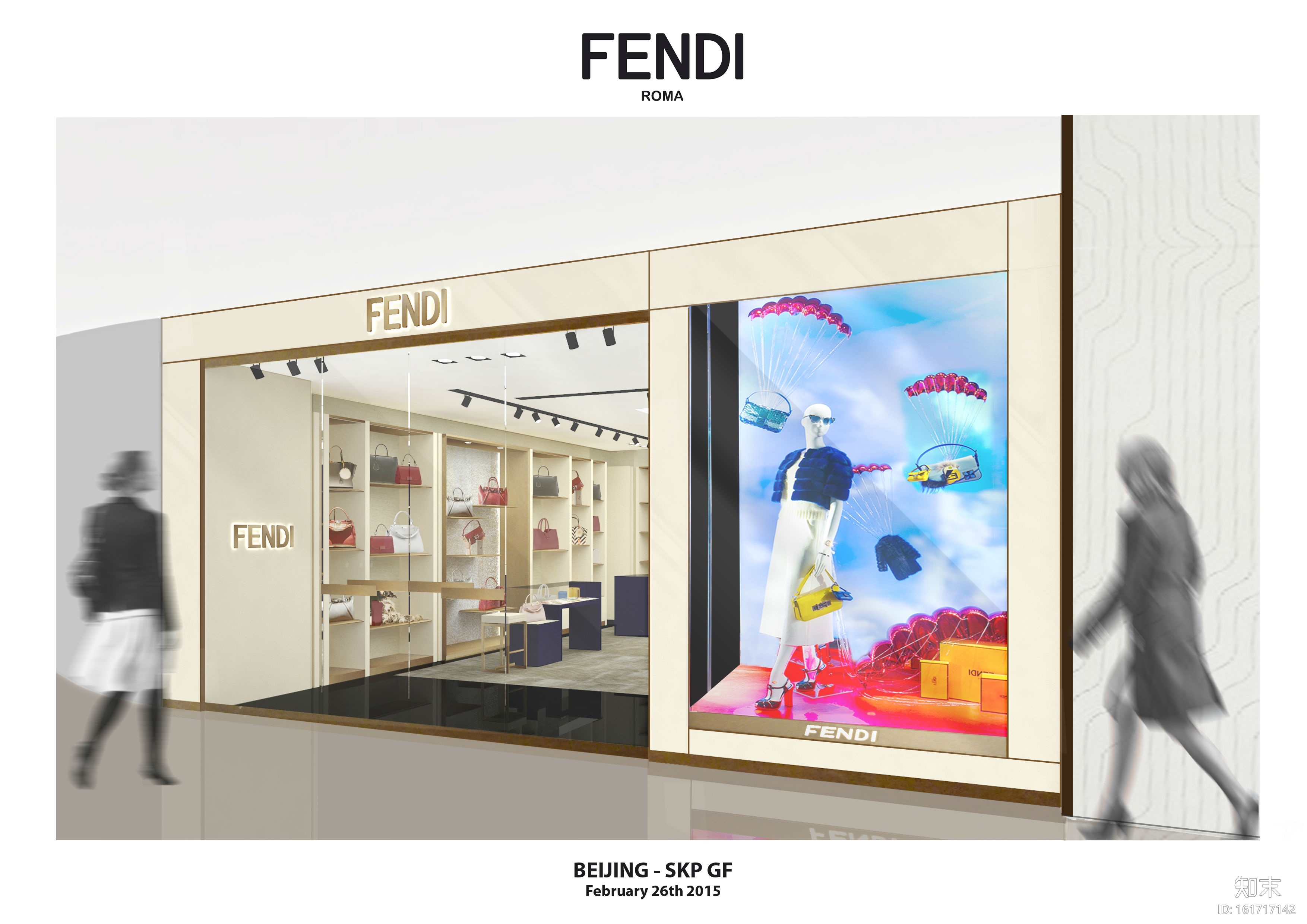 [北京]意大利奢侈品牌FENDI北京SKP精品店效果图+施工图cad施工图下载【ID:161717142】