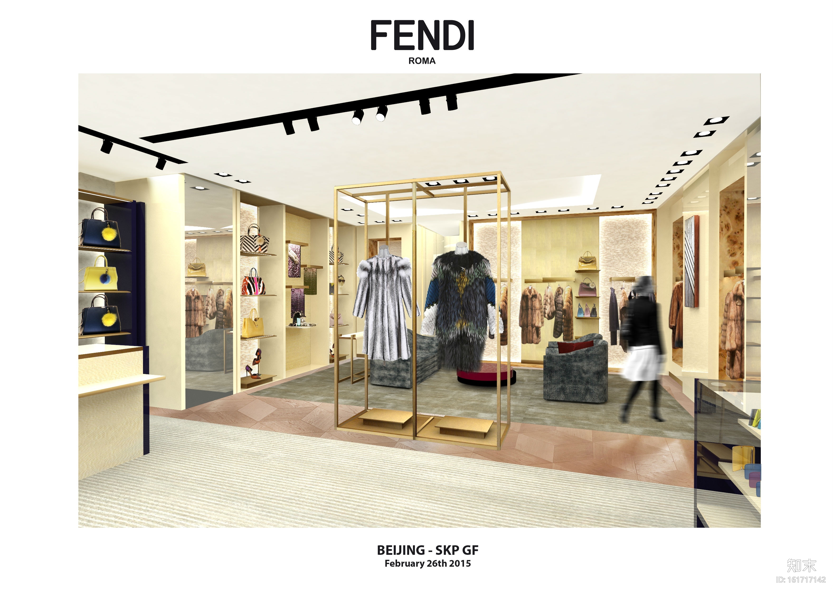 [北京]意大利奢侈品牌FENDI北京SKP精品店效果图+施工图cad施工图下载【ID:161717142】
