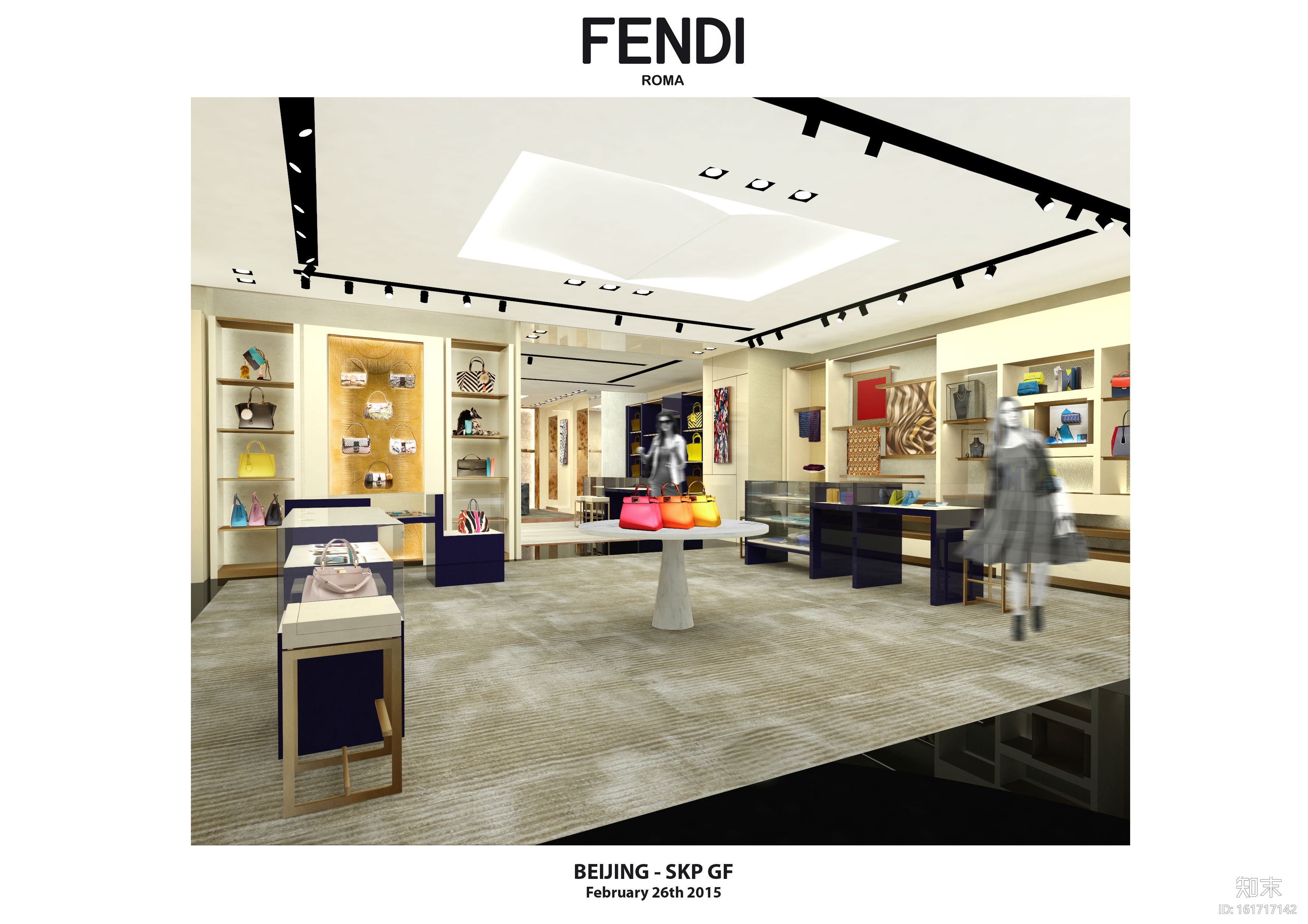 [北京]意大利奢侈品牌FENDI北京SKP精品店效果图+施工图cad施工图下载【ID:161717142】