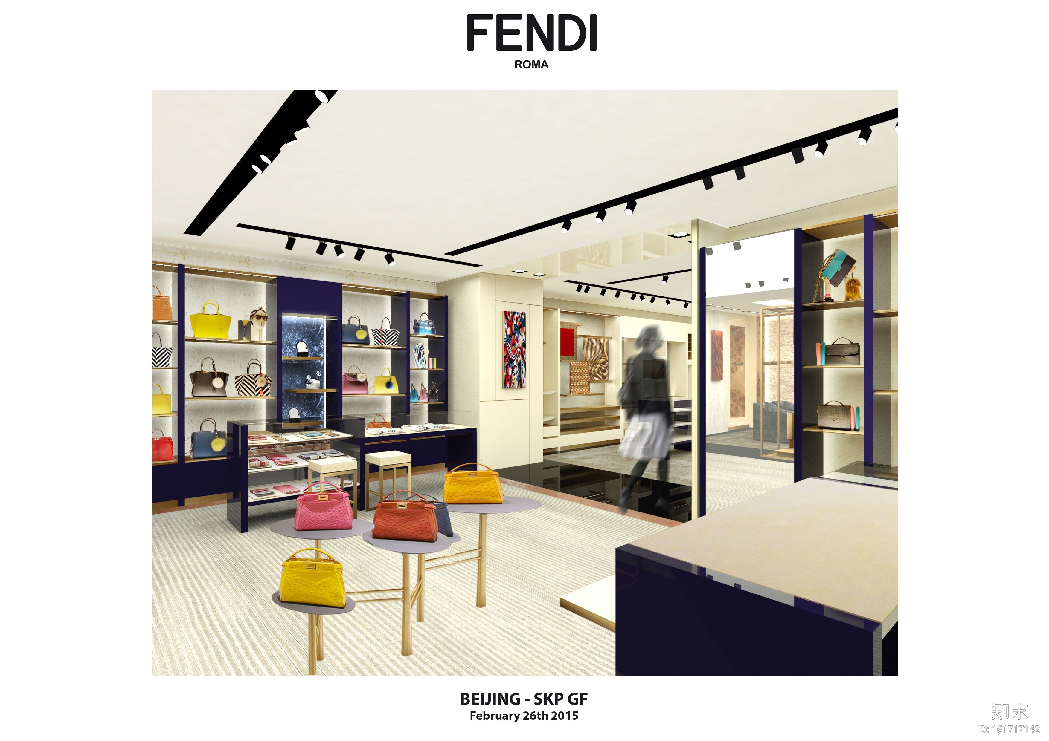 [北京]意大利奢侈品牌FENDI北京SKP精品店效果图+施工图cad施工图下载【ID:161717142】