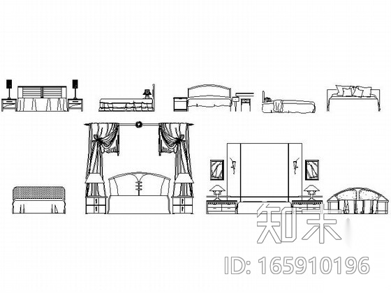 各式风格床立面CAD图块下载施工图下载【ID:165910196】