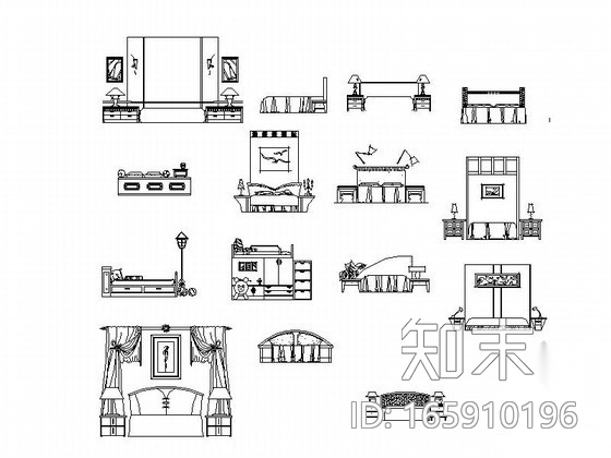 各式风格床立面CAD图块下载施工图下载【ID:165910196】