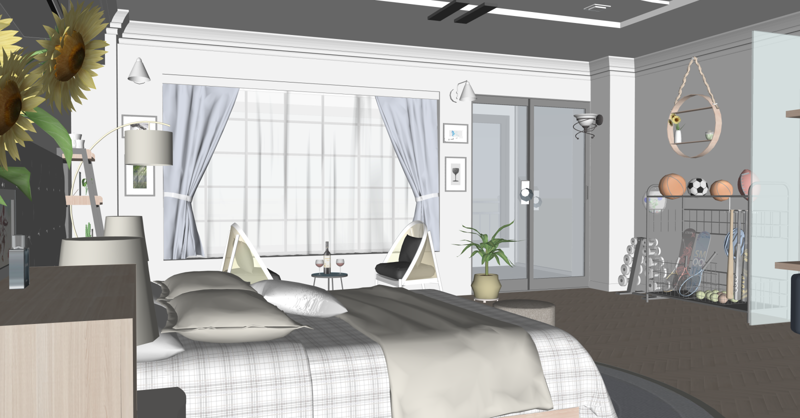现代男孩房SU模型下载【ID:1216044286】