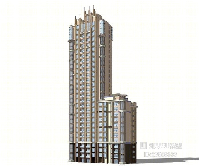 ArtDeco风格高层住宅SU模型下载【ID:26559366】