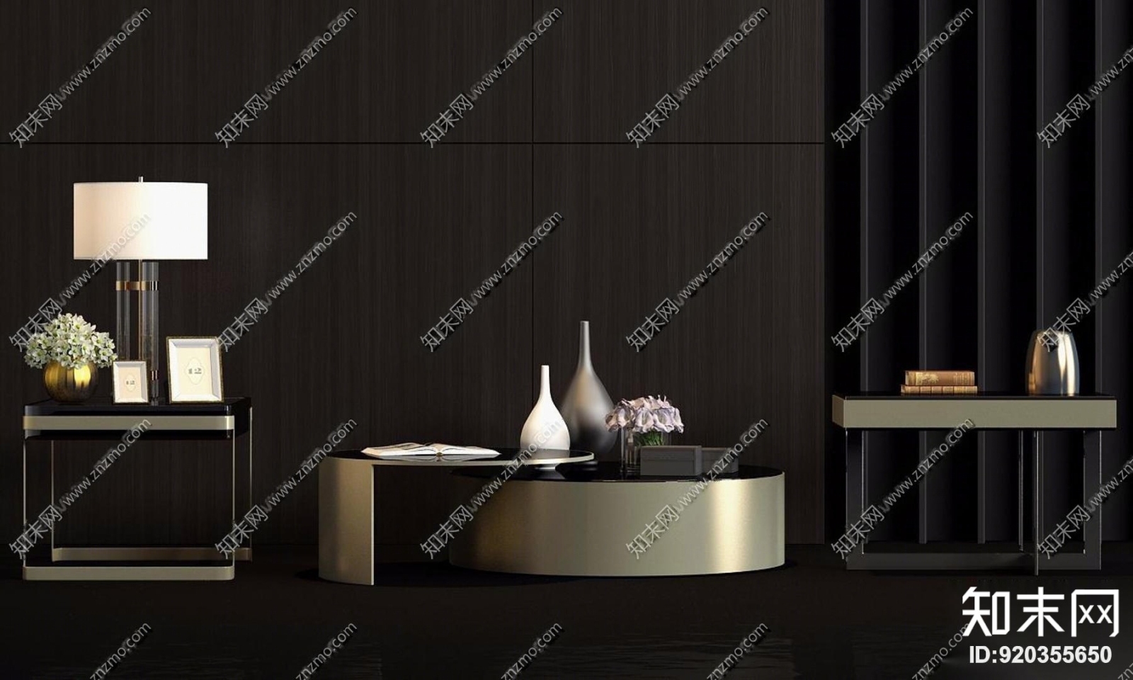 现代金属茶几角几台灯3D模型下载【ID:920355650】