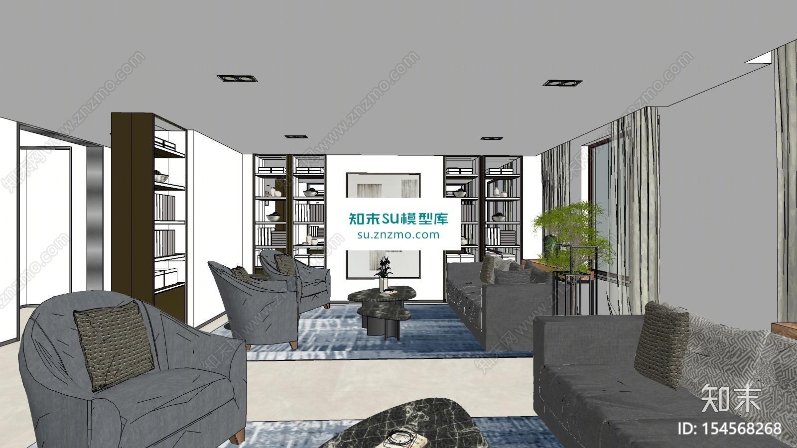 现代轻奢风售楼处SU模型下载【ID:154568268】