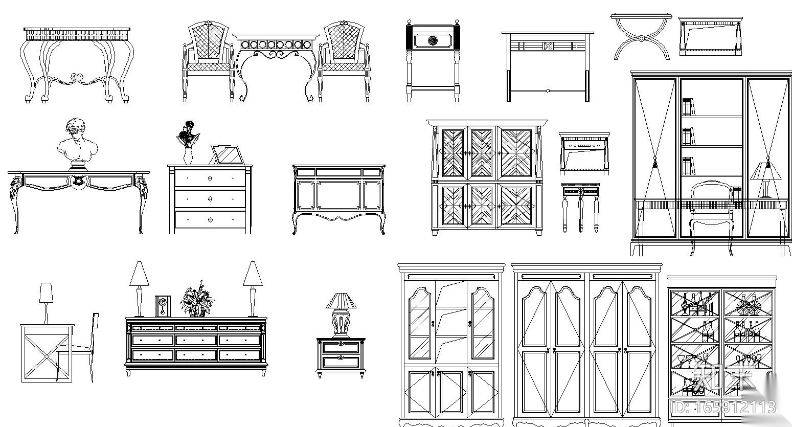 欧式风格装修设计常用CAD图块施工图下载【ID:165912113】