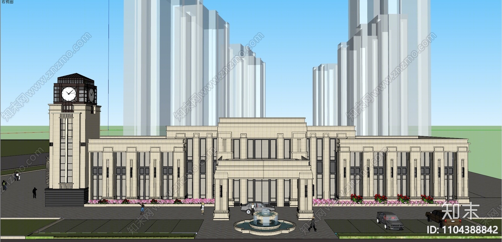 新古典售楼部建筑SU模型下载【ID:1104388842】