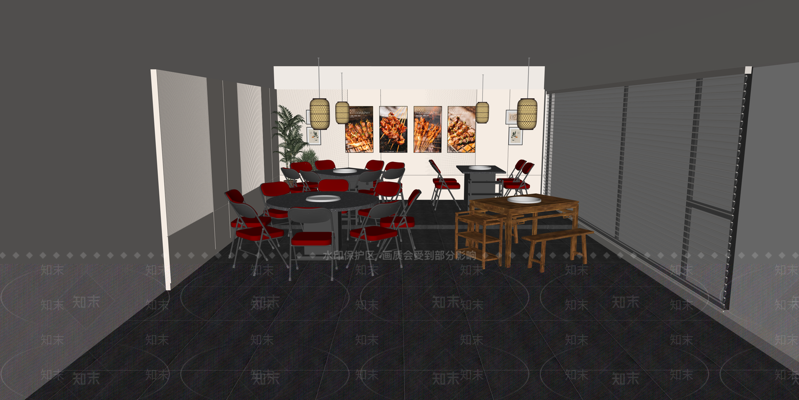 现代烧烤烤肉店SU模型下载【ID:1215207921】