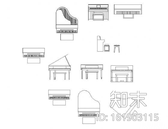 钢琴图块cad施工图下载【ID:161903115】