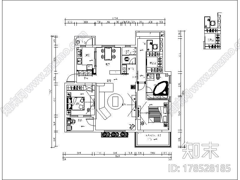 [江西]优雅欧式风格两居室装修图（含效果图）cad施工图下载【ID:178528185】