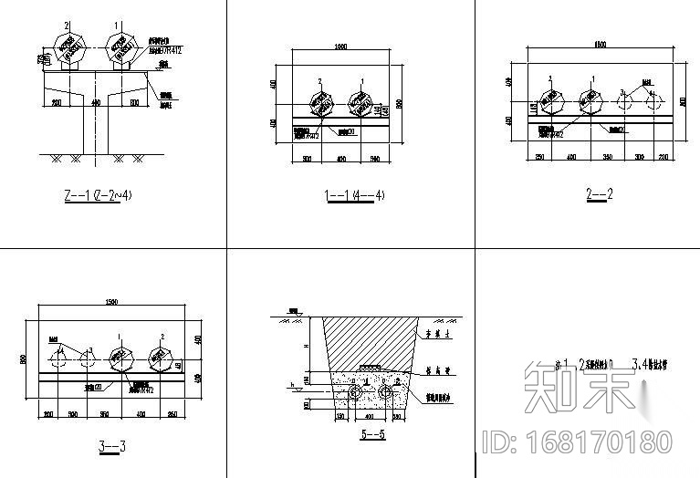 某采暖管道横断面及支墩详图cad施工图下载【ID:168170180】