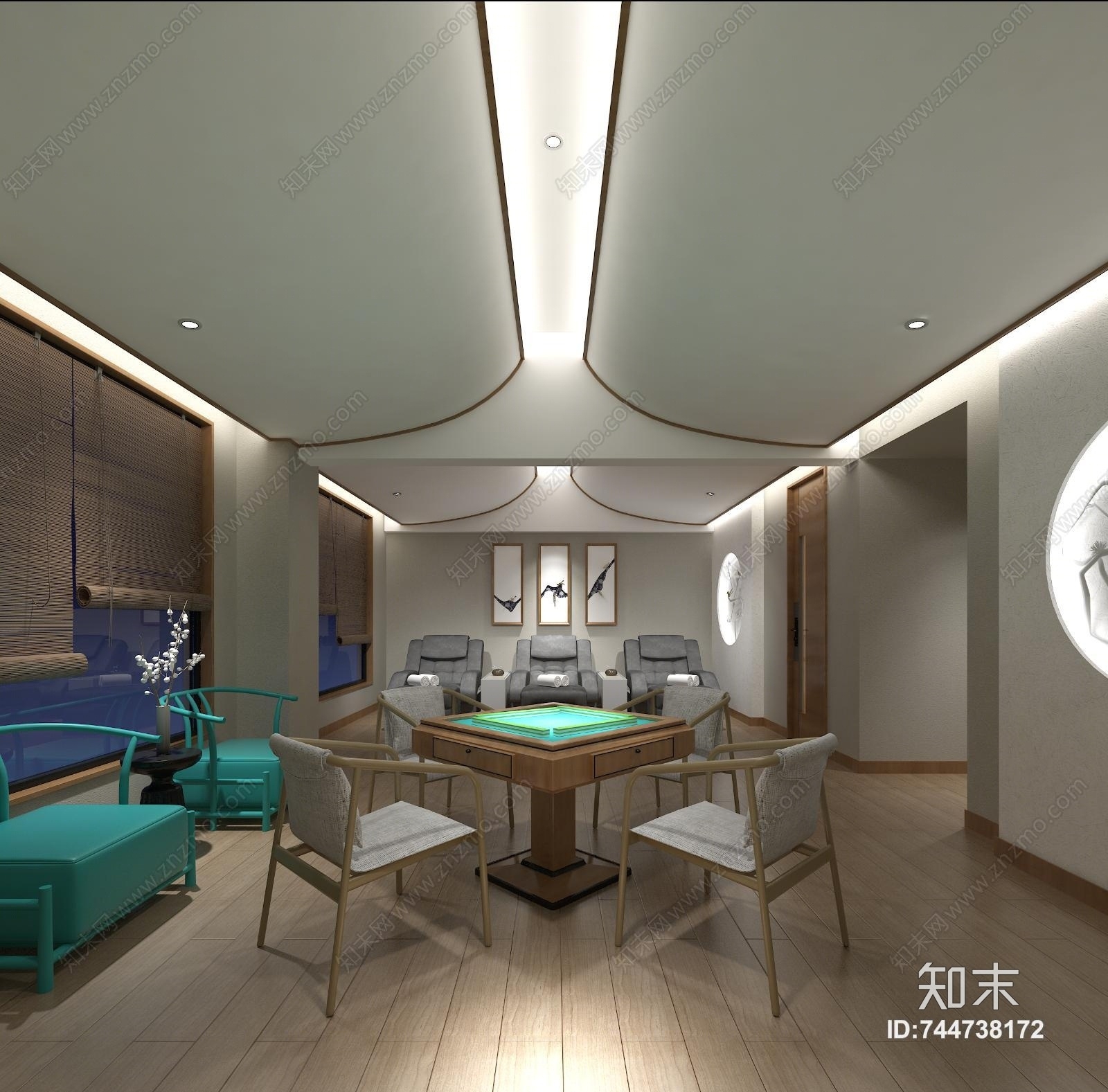 新中式棋牌足浴按摩间3D模型下载【ID:744738172】